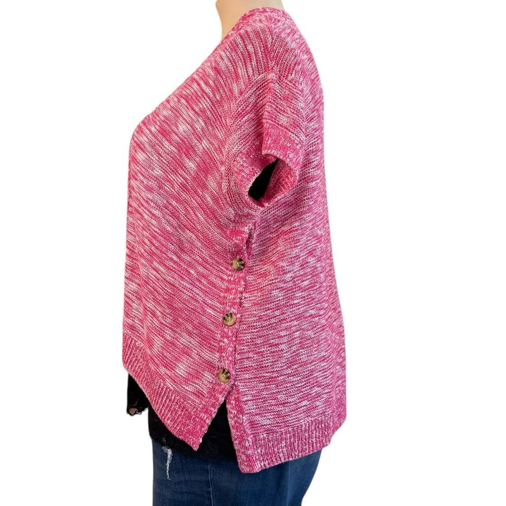 Lane Bryant Pink Marled Open Front Short Sleeve Cardigan - Picture 2 of 8